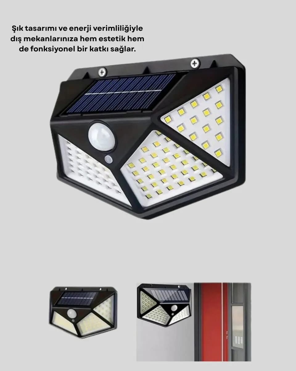 Solar Bahçe Lambası 100 LED Hareket Sensörlü Güneş Enerjili Aydınlatma — fotoğraf 1