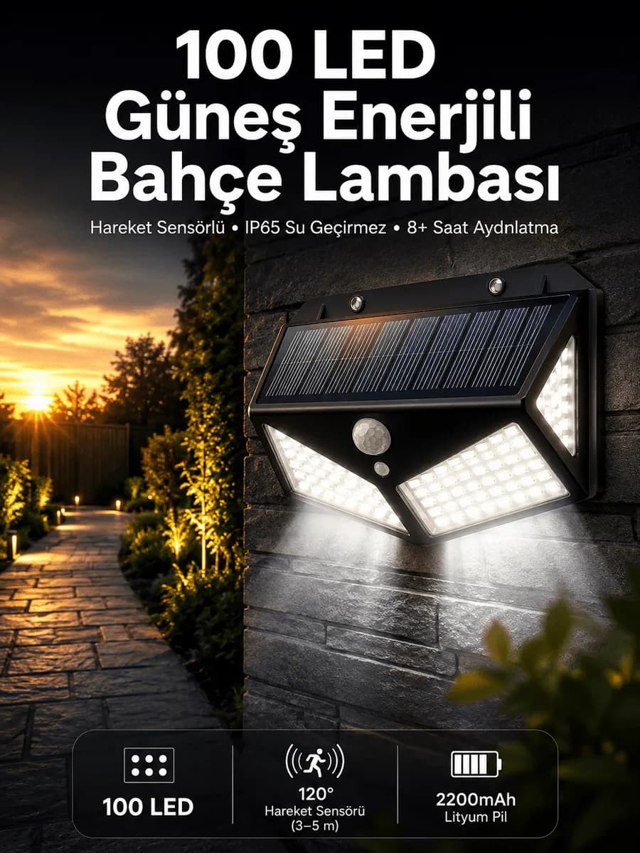 Solar Sensörlü Duvar Lambası Bahçe Lambası Parlak Beyaz Işık — fotoğraf 1