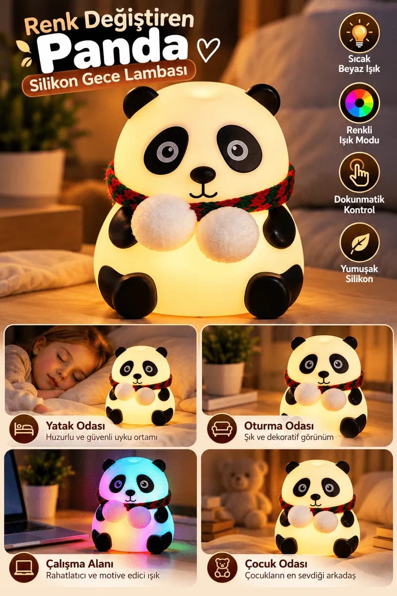 Yatak Odası Çocuk Odası İçin Renk Değiştiren Panda Silikon Gece Lambası — fotoğraf 1