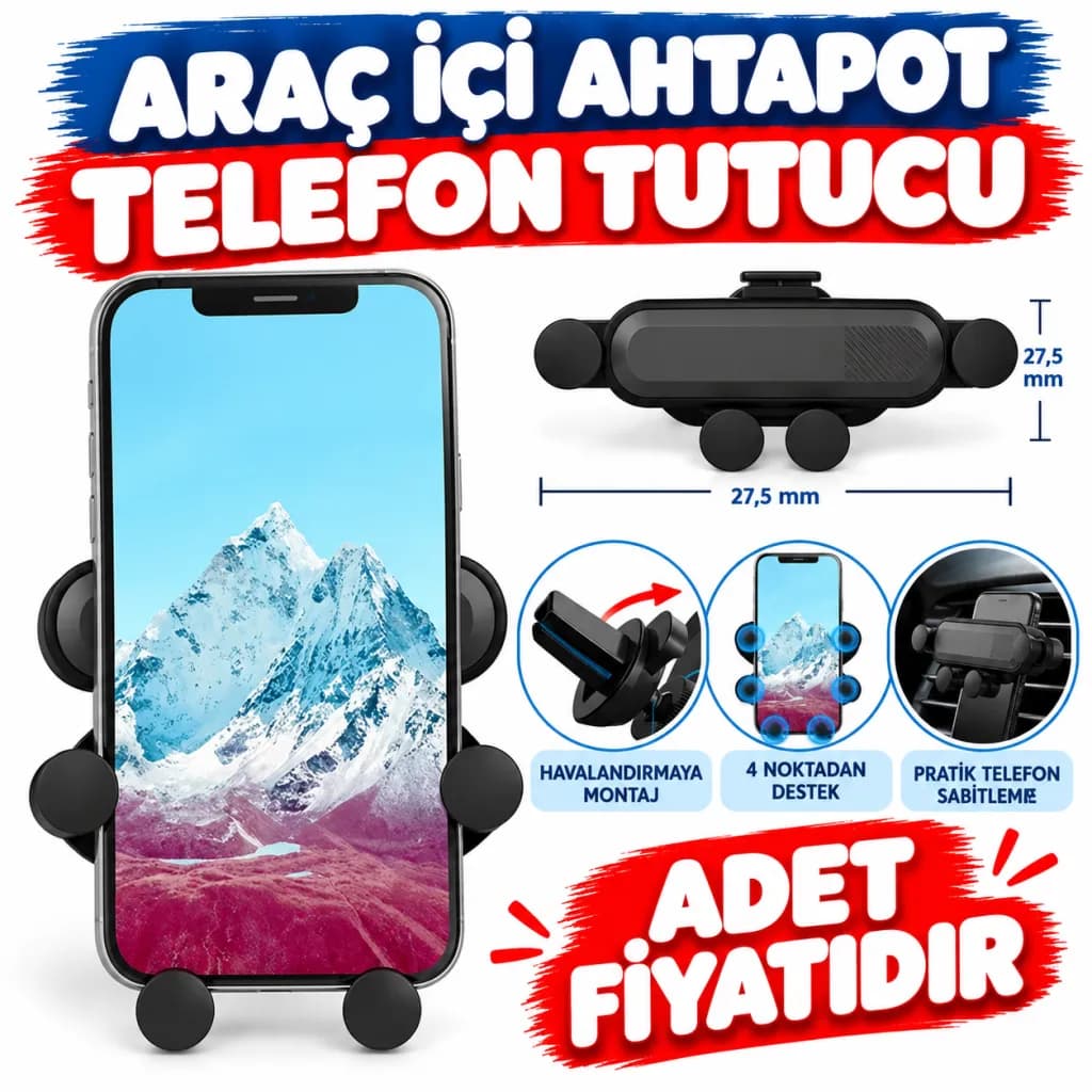 4 Nokta Destekli Araç İçi Cep Telefonu Sabitleyici Tutucu Aparat — fotoğraf 1