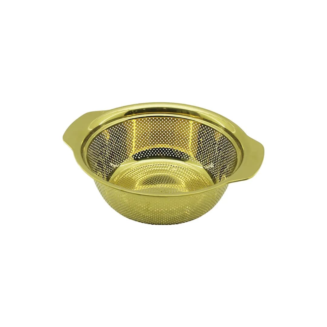 23CM Gold Paslanmaz Metal Sepet Süzgeç Kendinden Kulplu — fotoğraf 1