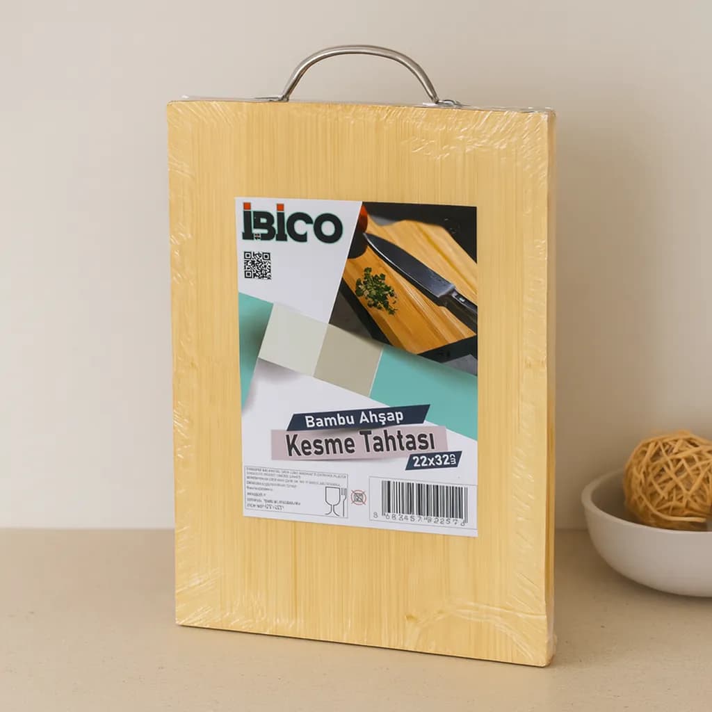 Bambu Ahşap Kesme Tahtası 22x32x1.7 cm (Metal Kulplu) — fotoğraf 1