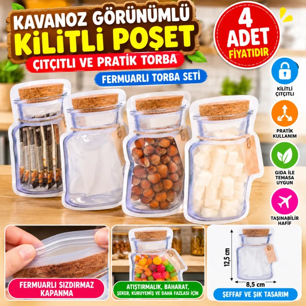 4 Adet Kavanoz Görünümlü Kilitli Poşet — fotoğraf 1