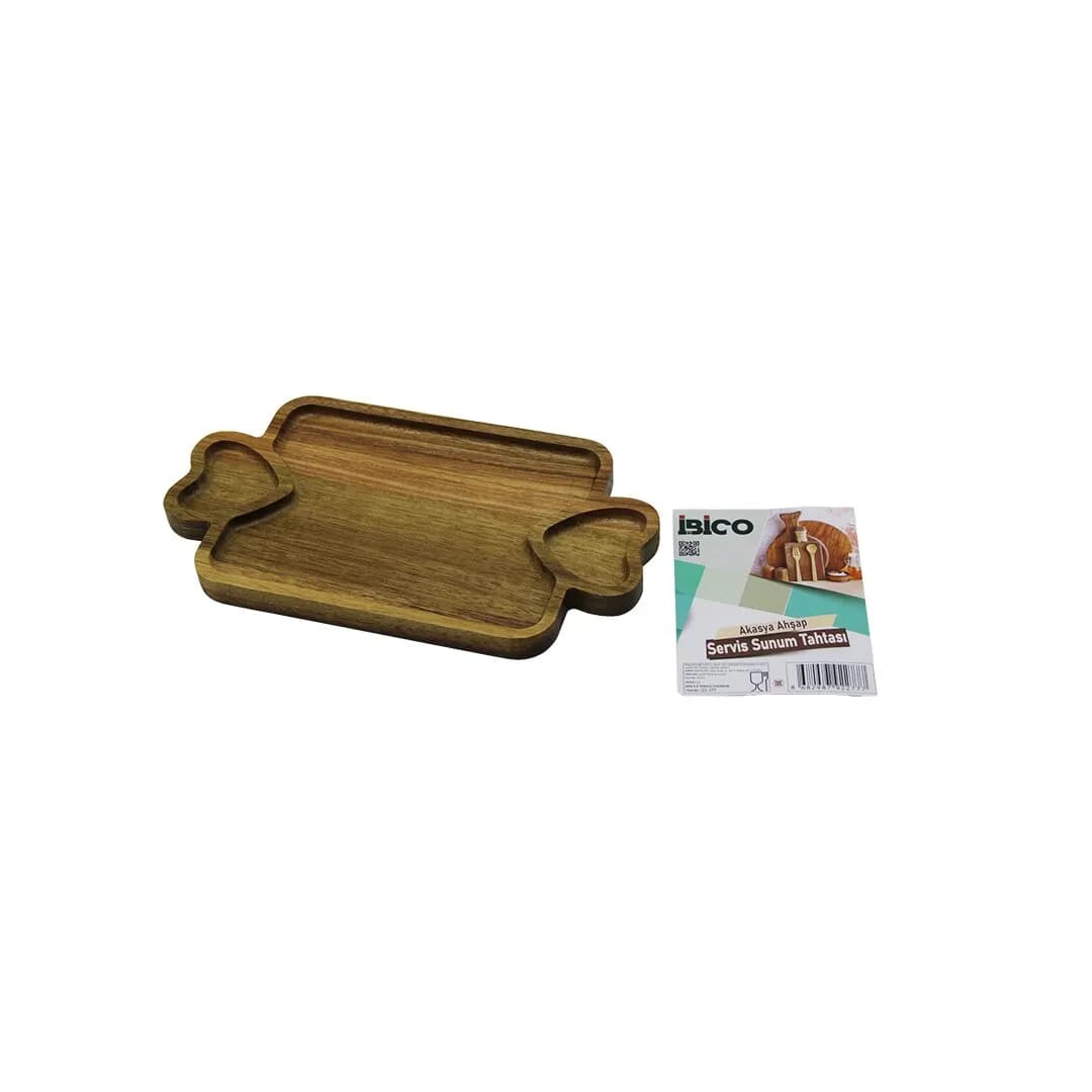 Akasya Dikdörtgen 3 Bölmeli Kalp Kulplu Servis Tepsisi 25 x 14 x 1.4 cm — fotoğraf 1