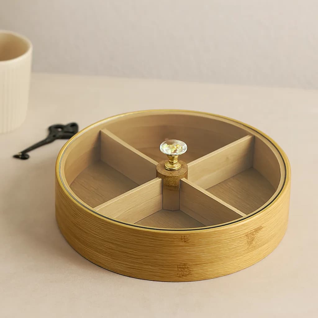 Bambu 4 Bölmeli Kapaklı Servis Sunum Kutusu 22 cm — fotoğraf 1