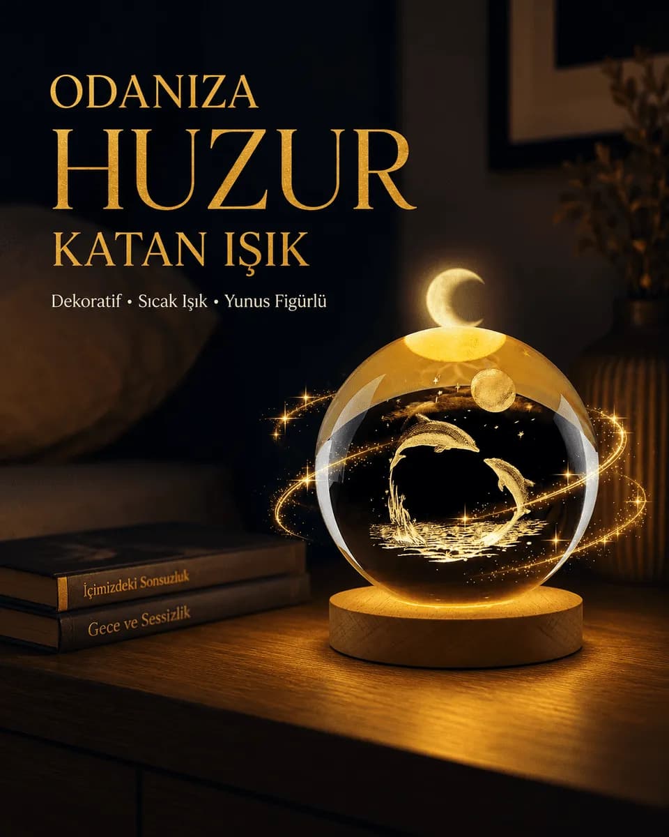 Yunus Temalı Kristal Küre USB Işıklı Ahşap Altlıklı Gece Lambası — fotoğraf 1