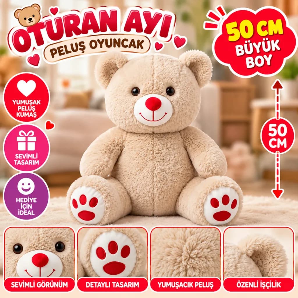 50 Cm Oturan Ayı Peluş Oyuncak — fotoğraf 1