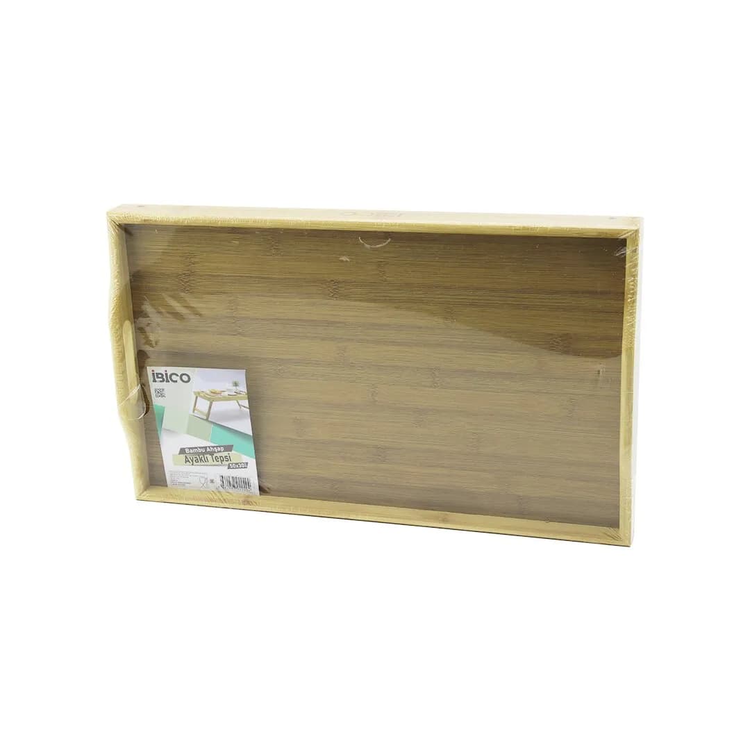 DİKDÖRTGEN=30X50CM Aç Kapa Ayaklı = 20CM Ahşap Bambu Sunum Tepsi — fotoğraf 1