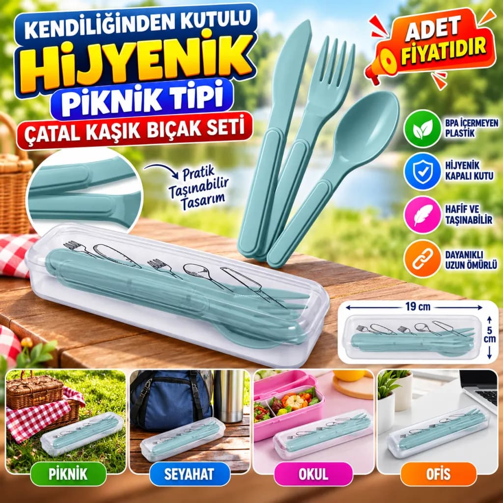 Kutulu Plastik Piknik Tipi Çatal Kaşık Bıçak Seti — fotoğraf 1