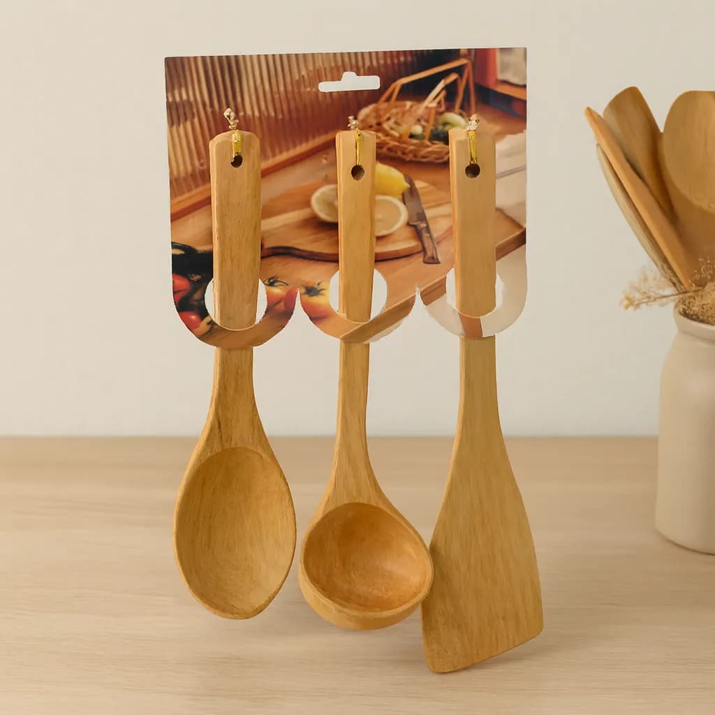 Bambu Ahşap Mutfak Servis Seti 3 Parça (27/27/32 cm) — fotoğraf 1