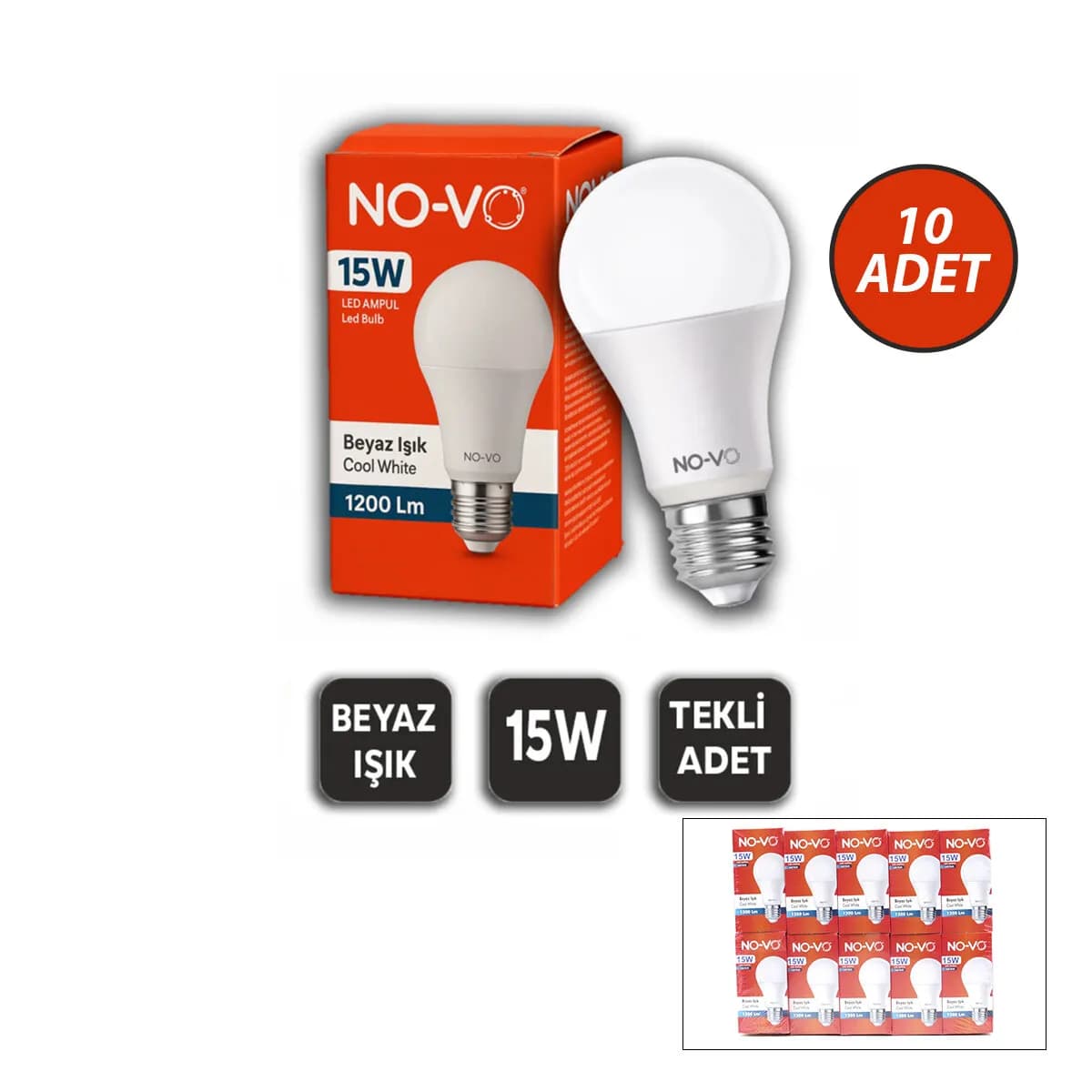 10 Adet 15W Beyaz Led Ampul 6500K — fotoğraf 1