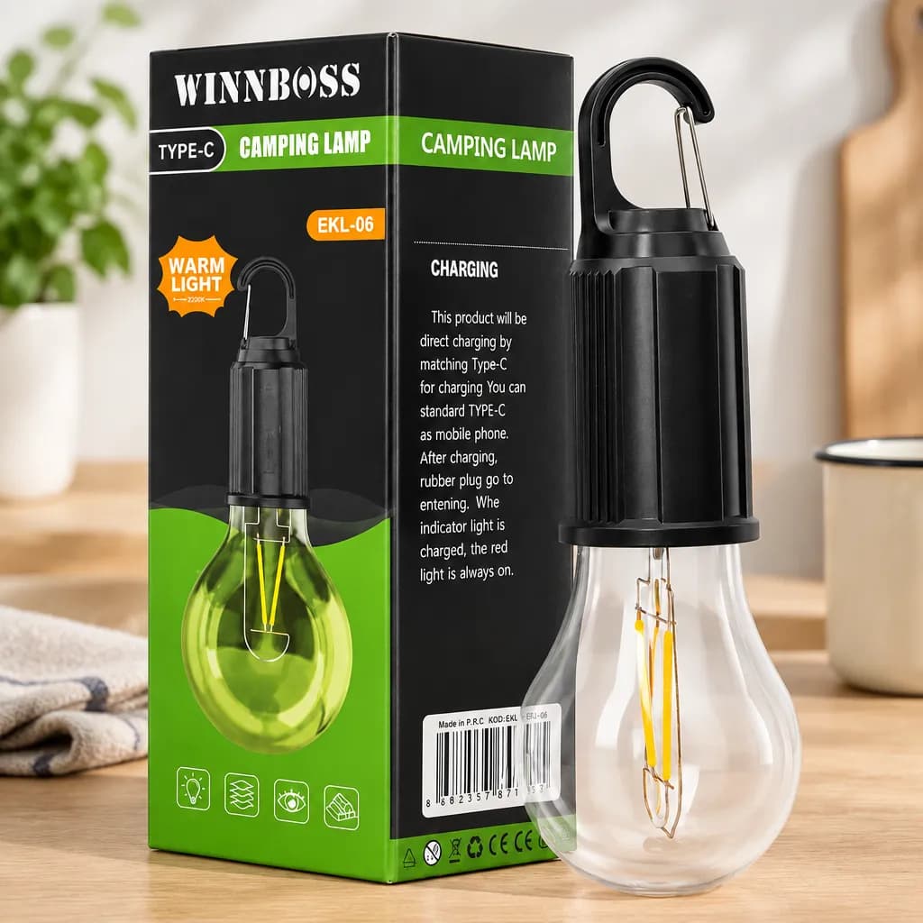 USB Şarjlı Rustik Kamp Lambası - 3 Kademe, Mandallı Askılı — fotoğraf 1