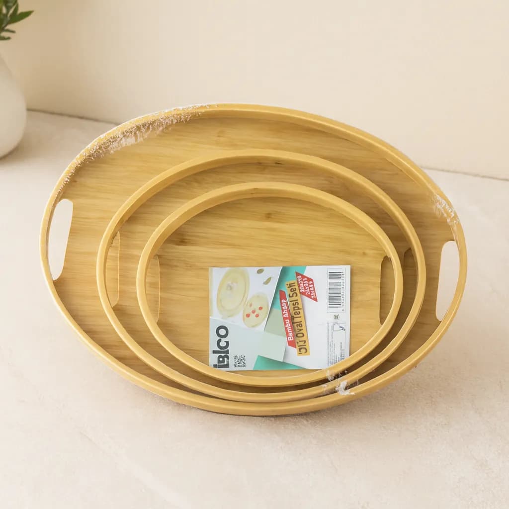 Bambu Ahşap Oval Tepsi 3 Boy — fotoğraf 1