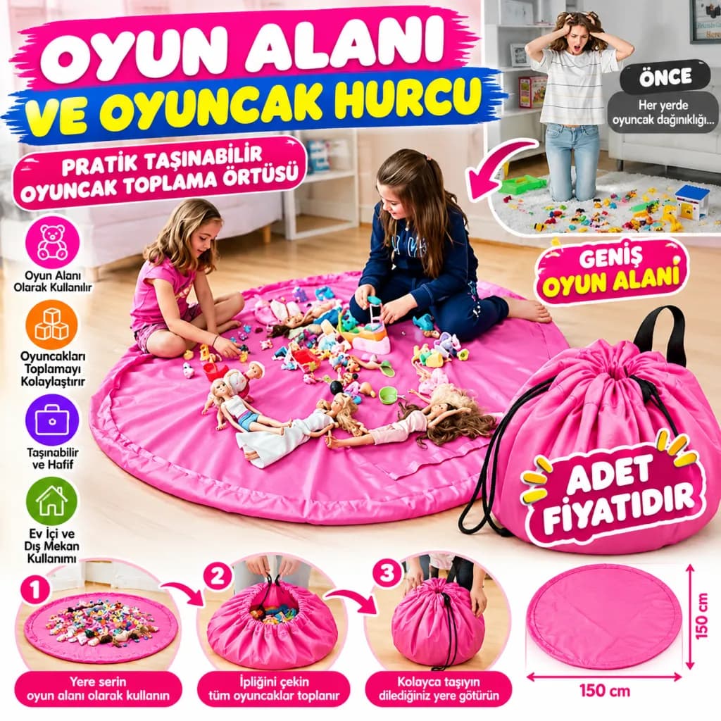 Pratik Taşınabilir Pembe Oyuncak Toplama Örtüsü Oyun Parkı Hurcu — fotoğraf 1