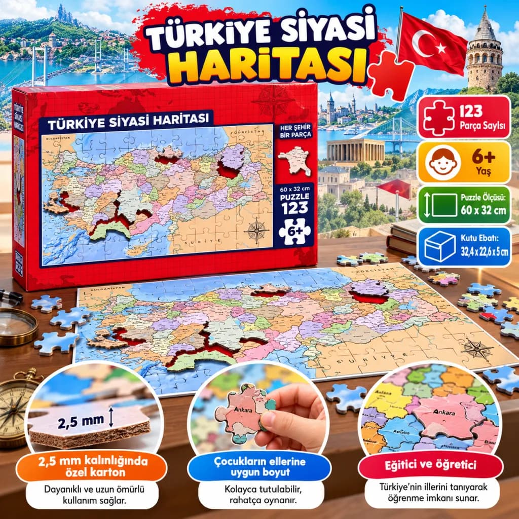 31749 Puzzle 123 Türkiye Siyasi Haritası — fotoğraf 1