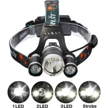 Boruit T6 Kafa Feneri 3Xcree Xm-T6+2R5 Lamba Led Kamp Lambası — fotoğraf 1