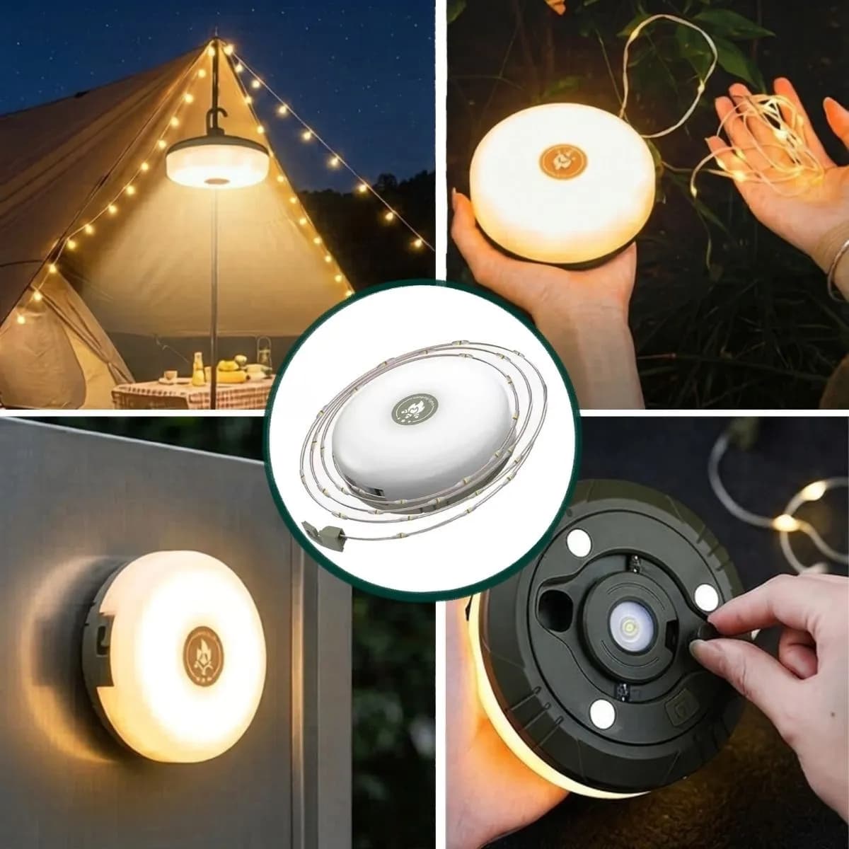 2’si 1 Arada 5 Farklı Işık Modlu Gün Işığı Şarjlı Kamp Lambası ve Makaralı 10 Metre Peri LED Işık – Mıknatıslı Aydınlatma Feneri — fotoğraf 1