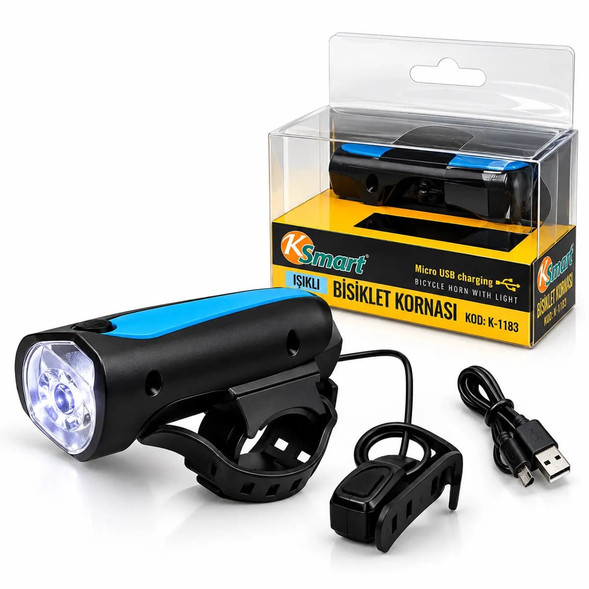 2IN1 Bisiklet Kornası - Bisiklet Fener Işık Usb - Type-c Şarjlı K-1183 — fotoğraf 1