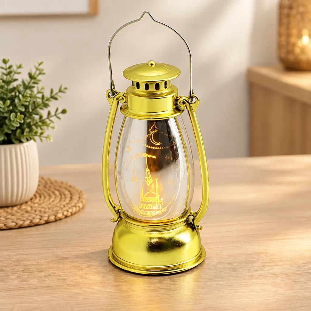 Pilli Ramazan LED Fener Gaz Lamba Model Gold Plastik — fotoğraf 1
