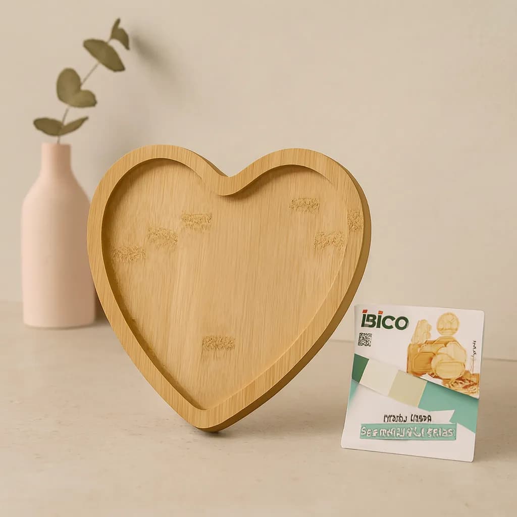 Kalp Model Bambu Ahşap Sunum Tepsisi - 20.5 x 19.5 x 1.4 cm — fotoğraf 1