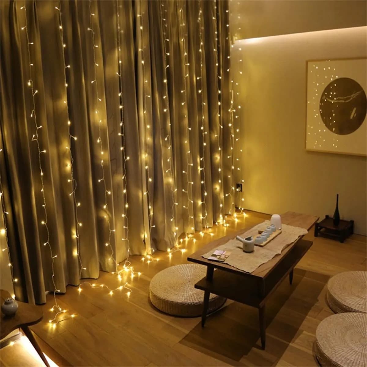 8 Fonksiyonlu 200 Led 10 Saçak Şerit Led 2x2 Perde İp Led (Gün Işığı) — fotoğraf 1