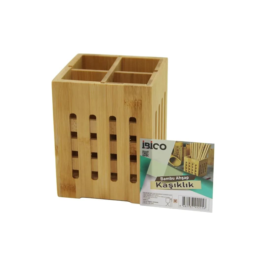 4 Bölmeli Büyük - Pencereli KARE=11X11CM Ahşap Bambu Kaşıklık Organizer — fotoğraf 1