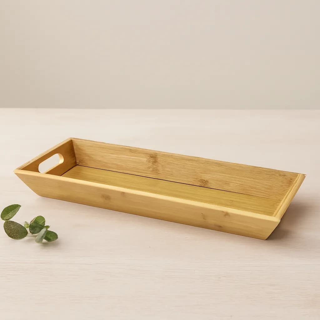 Bambu Ahşap Sunum Tepsisi 16x40x4 cm Çift Kulplu — fotoğraf 1