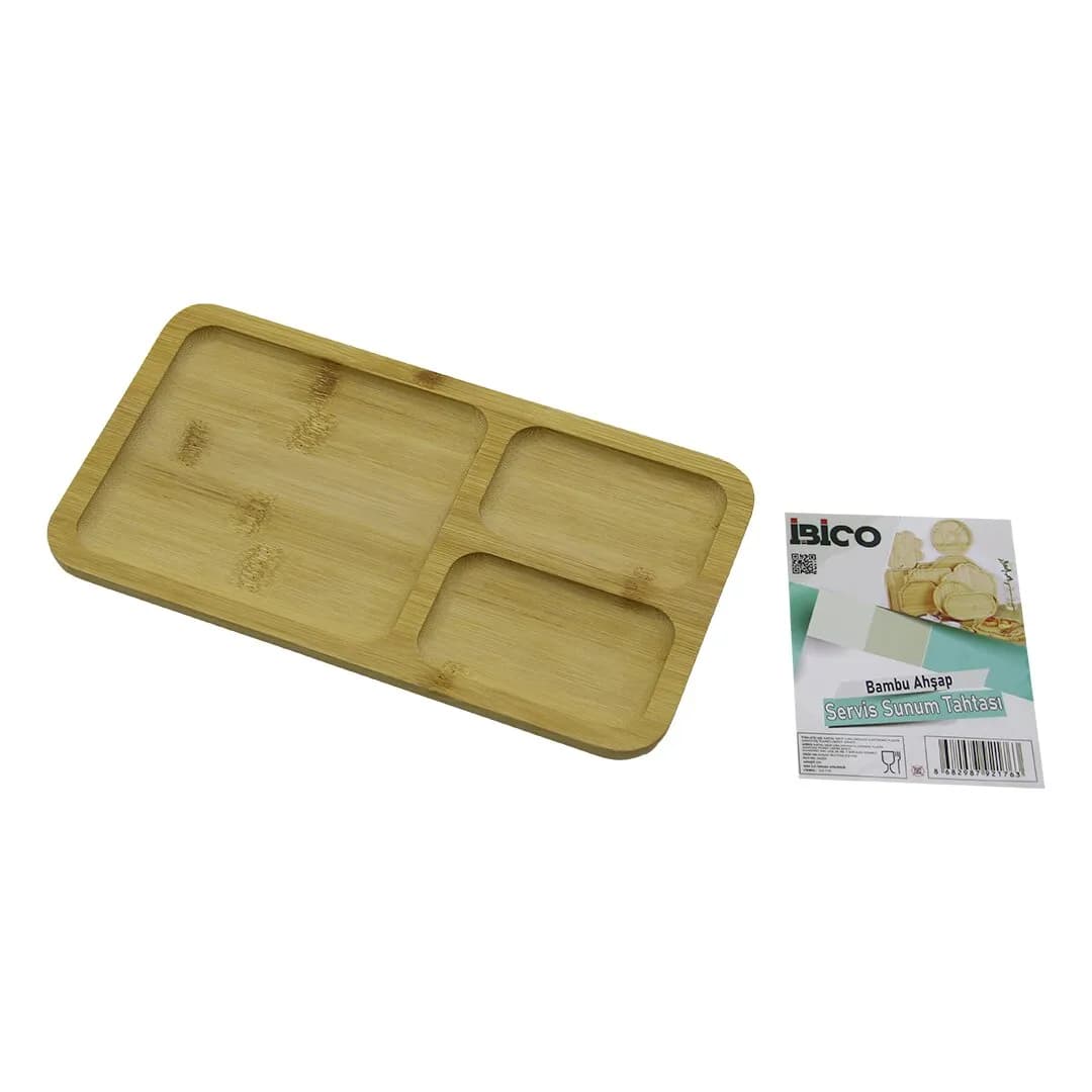 Dikdörtgen 3 Bölmeli Bambu Servis Tepsisi 24.8 x 13.8 x 1.4 cm — fotoğraf 1