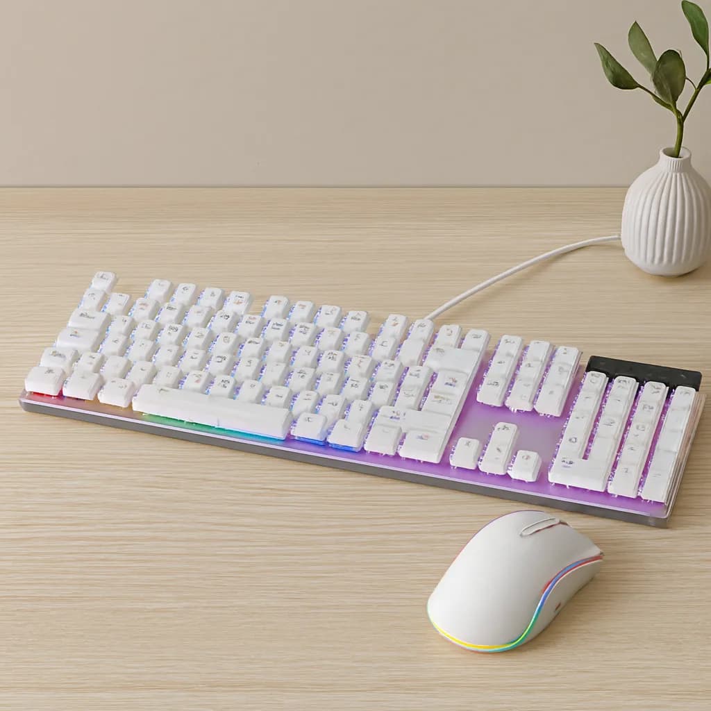 Beyaz RGB USB Kablolu Klavye ve Fare Seti — fotoğraf 1