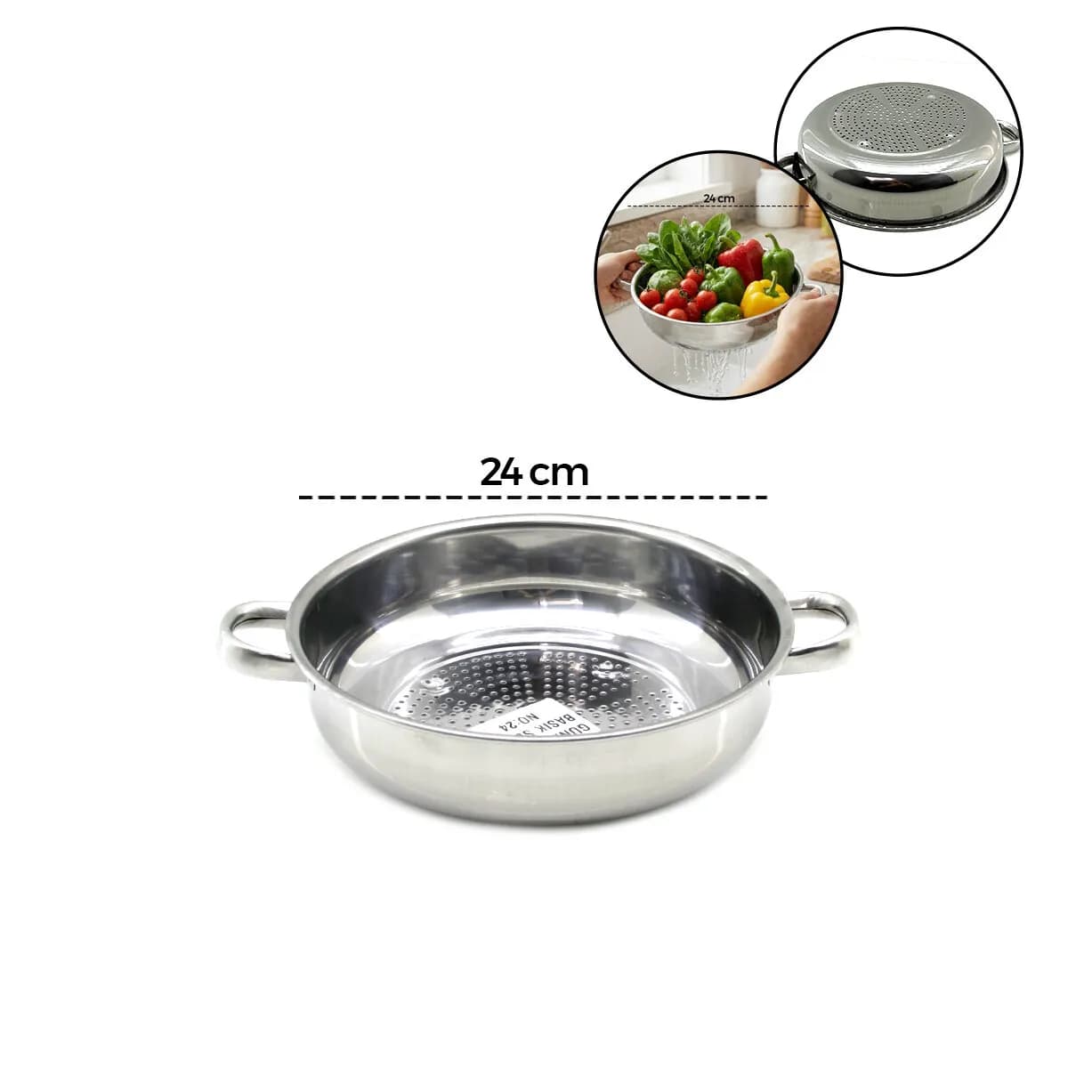 24CM Basık Süzek Metal Süzgeç Kulplu — fotoğraf 1