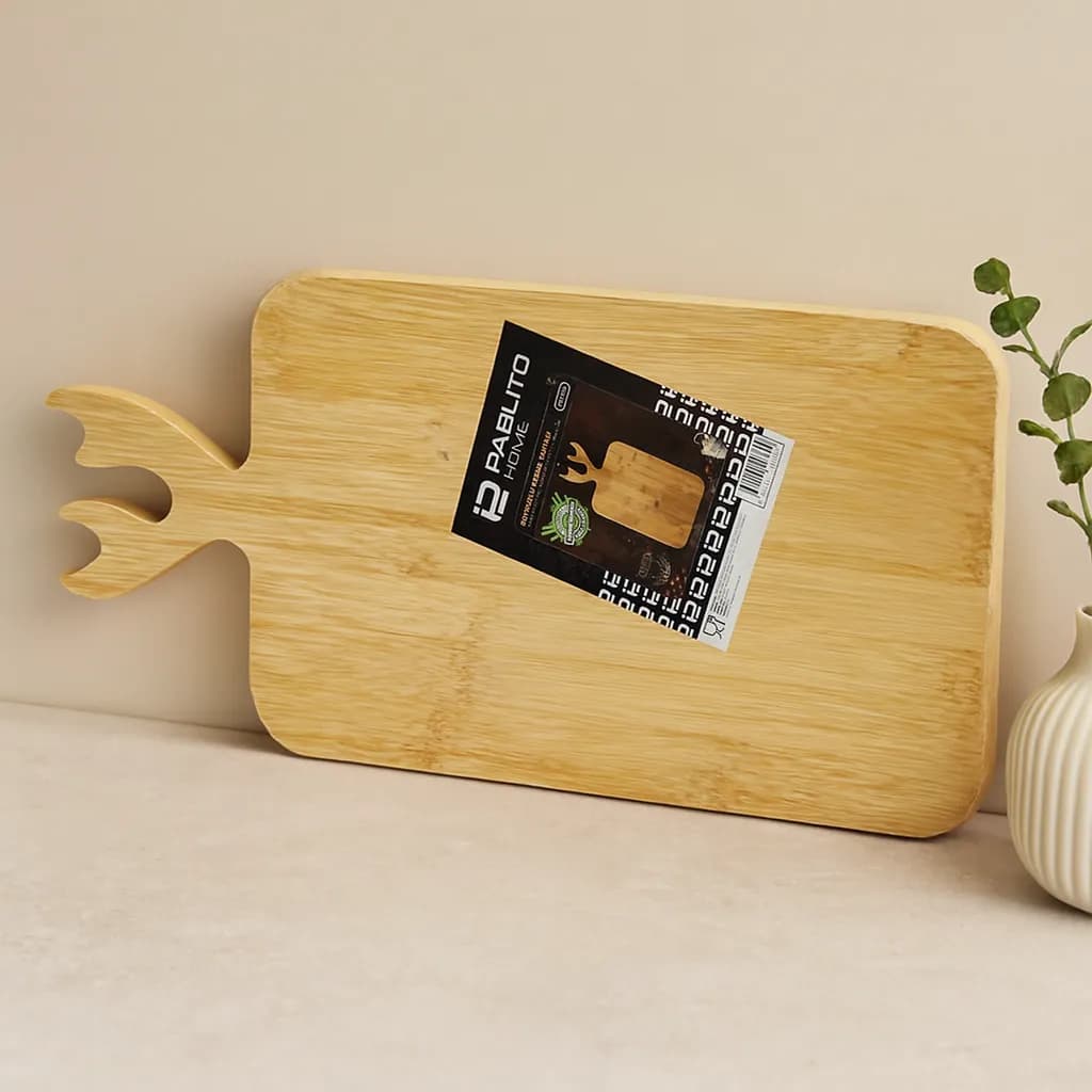 Ahşap Bambu Kesim Panosu 22x36 cm (Geyik Boynuz Saplı) — fotoğraf 1