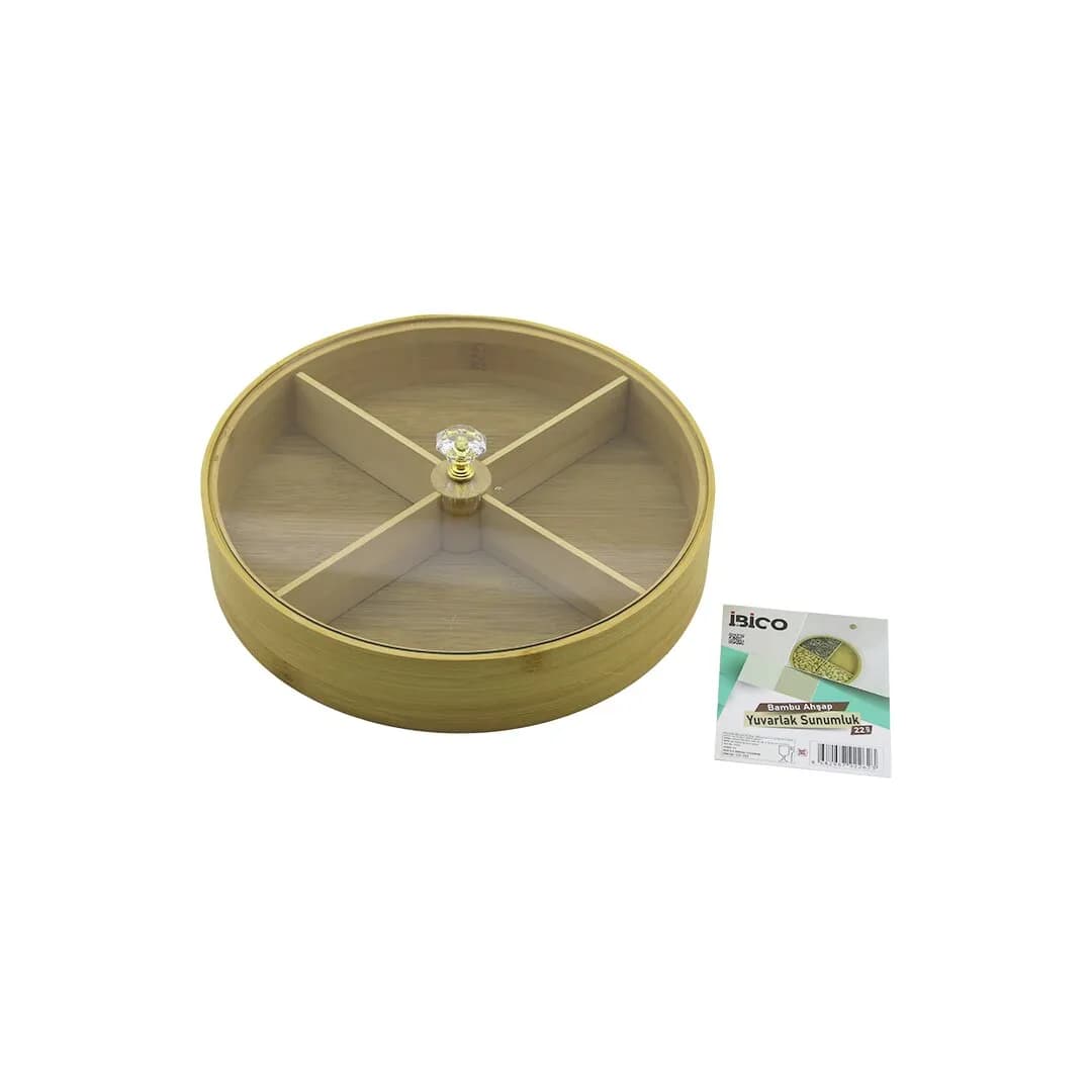 Yuvarlak 4 Bölmeli Bambu Servis Tepsisi 22 cm — fotoğraf 1