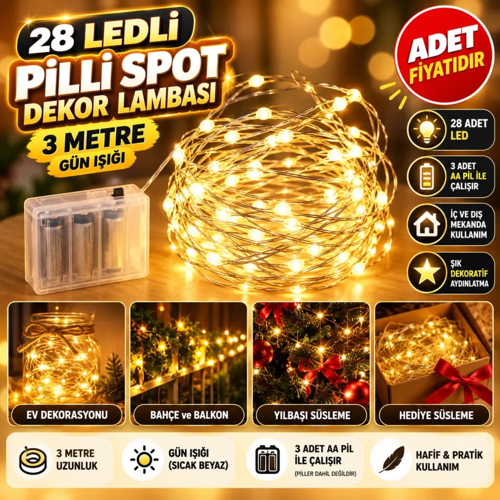 Peri Led Işık 28 Ledli 3 Metre Sarı Led Şerit Aydınlatma Spot Led — fotoğraf 1