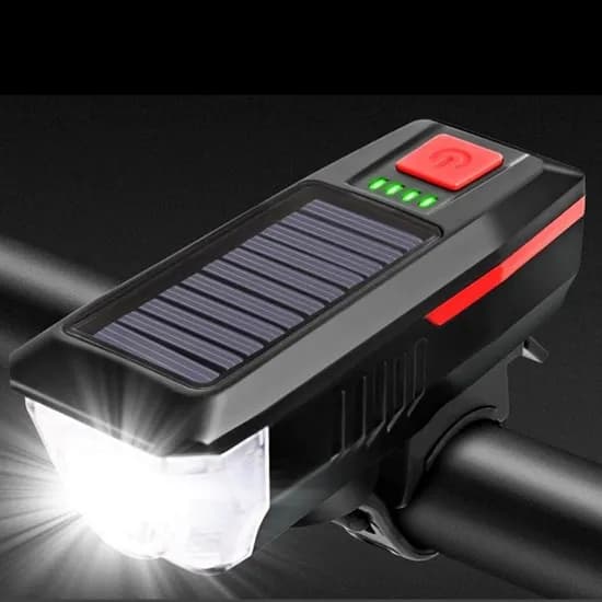 Solar Enerjili USB ile Şarj Edilebilir Ledli Bisiklet Feneri Kornalı ve Far — fotoğraf 1