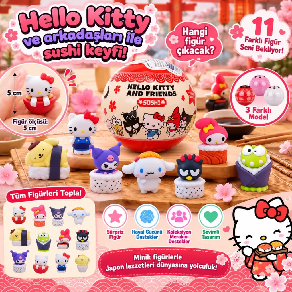 1020542 3 Boyutlu FİGÜR H.KITTY AND FRIENDS SUSHI SÜRPRİZ PAKET HKTY 3R 3 — fotoğraf 1