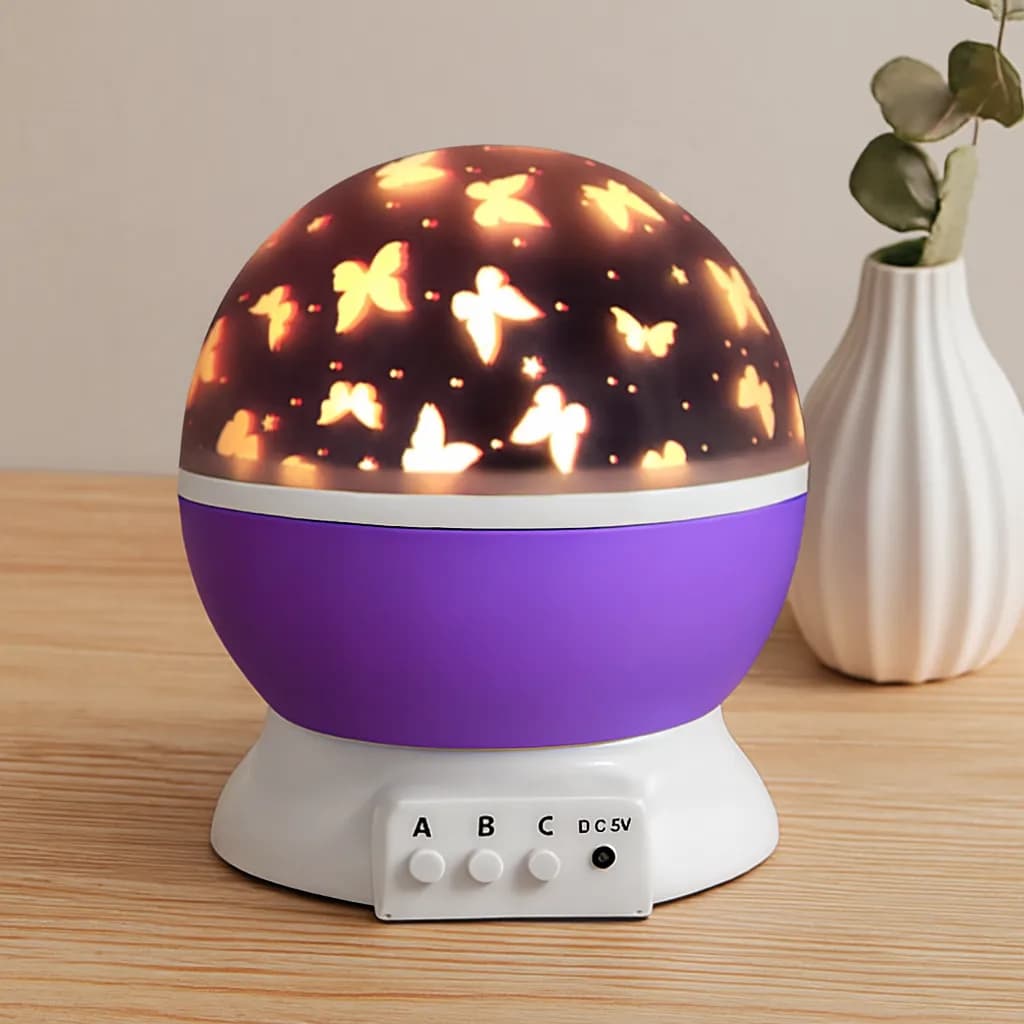 Otomatik Dönerli Ay Yıldız Projeksiyon Gece Lambası (USB & Pil) — fotoğraf 1