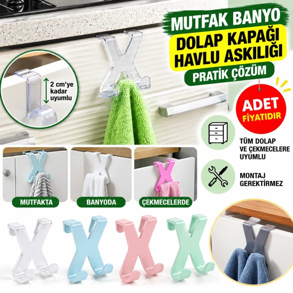Mutfak Banyo Dolap Kapağına Takılan Meta Havlu Askılığı Aparatı — fotoğraf 1