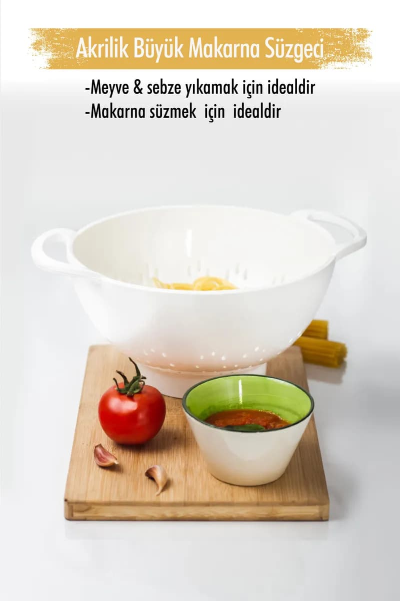 Akrilik Beyaz Makarna Süzgeçi & Sebze Meyve Süzgeçi — fotoğraf 1