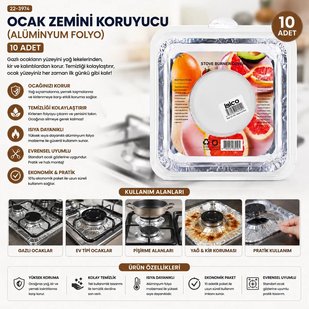 10PCS 20.5CM Ocak Zemini Koruyucu Alüminyum Folyo — fotoğraf 1