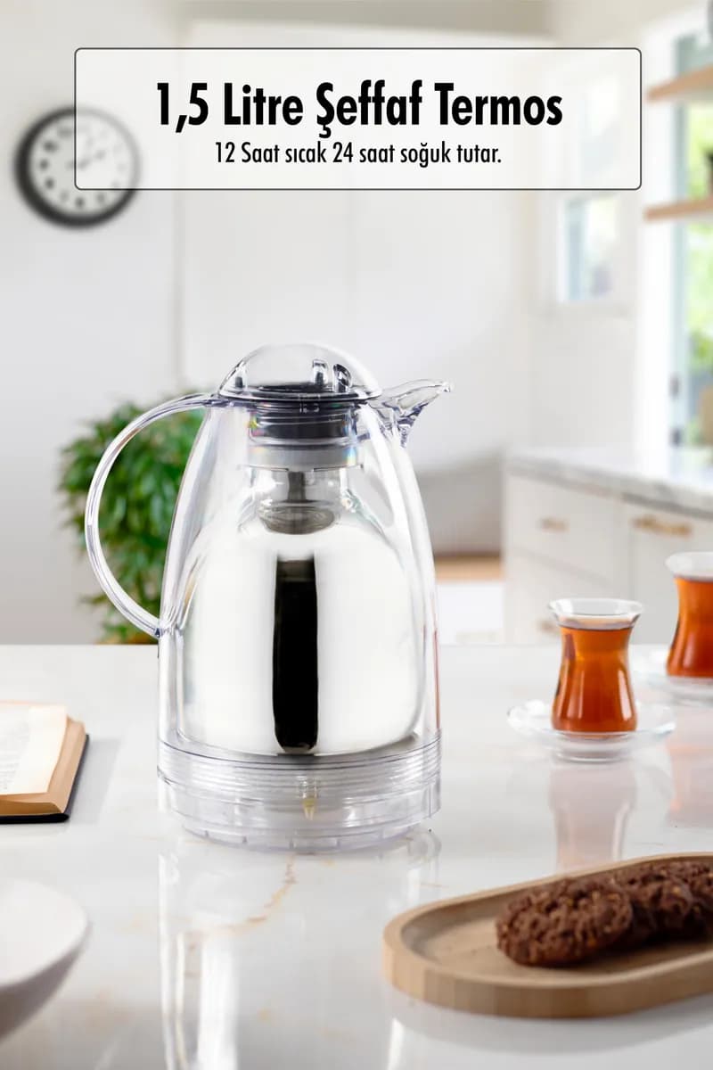 1.5 Litre Şeffaf Cam İç Hazneli Çay Termosu — fotoğraf 1