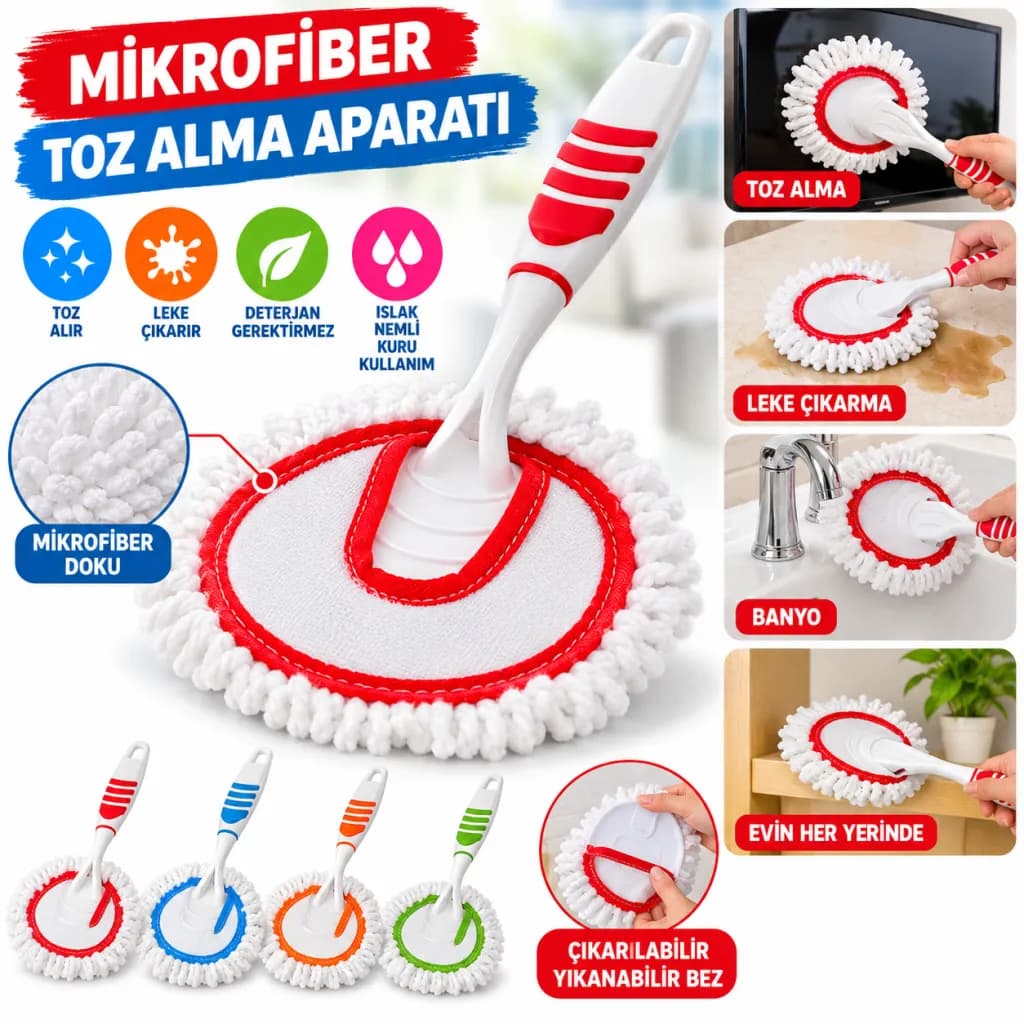 Mikrofiber Duster Toz Leke Kir Alıcı Temizleyici Tutacaklı Temizlik Bezi Aparatı Malzemesi — fotoğraf 1
