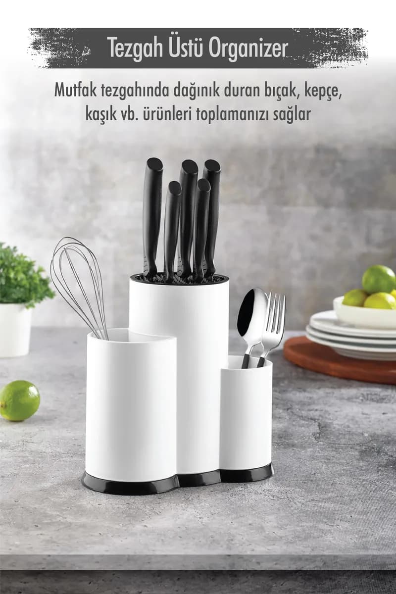 Tezgah Üstü Beyaz Kaşıklık & Bıçaklık & Kepçelik & Organizer — fotoğraf 1
