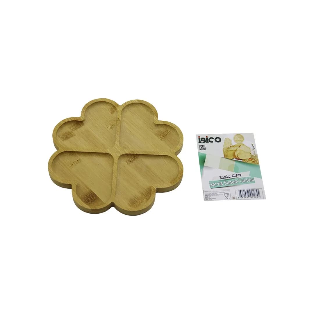 Yuvarlak 4 Kalp Bölmeli Ahşap Bambu Servis Sunum Tepsi - Tahtası 21 X 1.4CM — fotoğraf 1