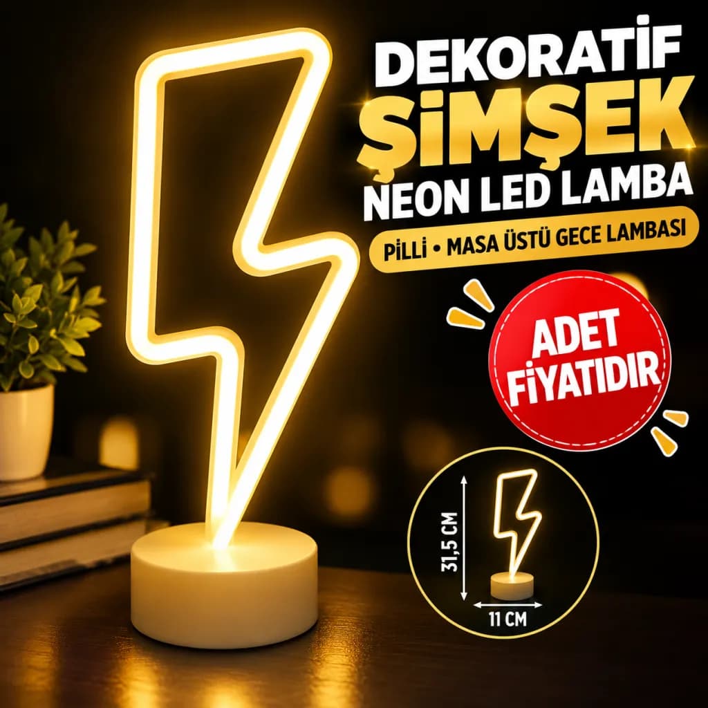 Dekoratif Şimşek Şeklinde Pilli Neon Led Lamba Süs Masa Lambası — fotoğraf 1
