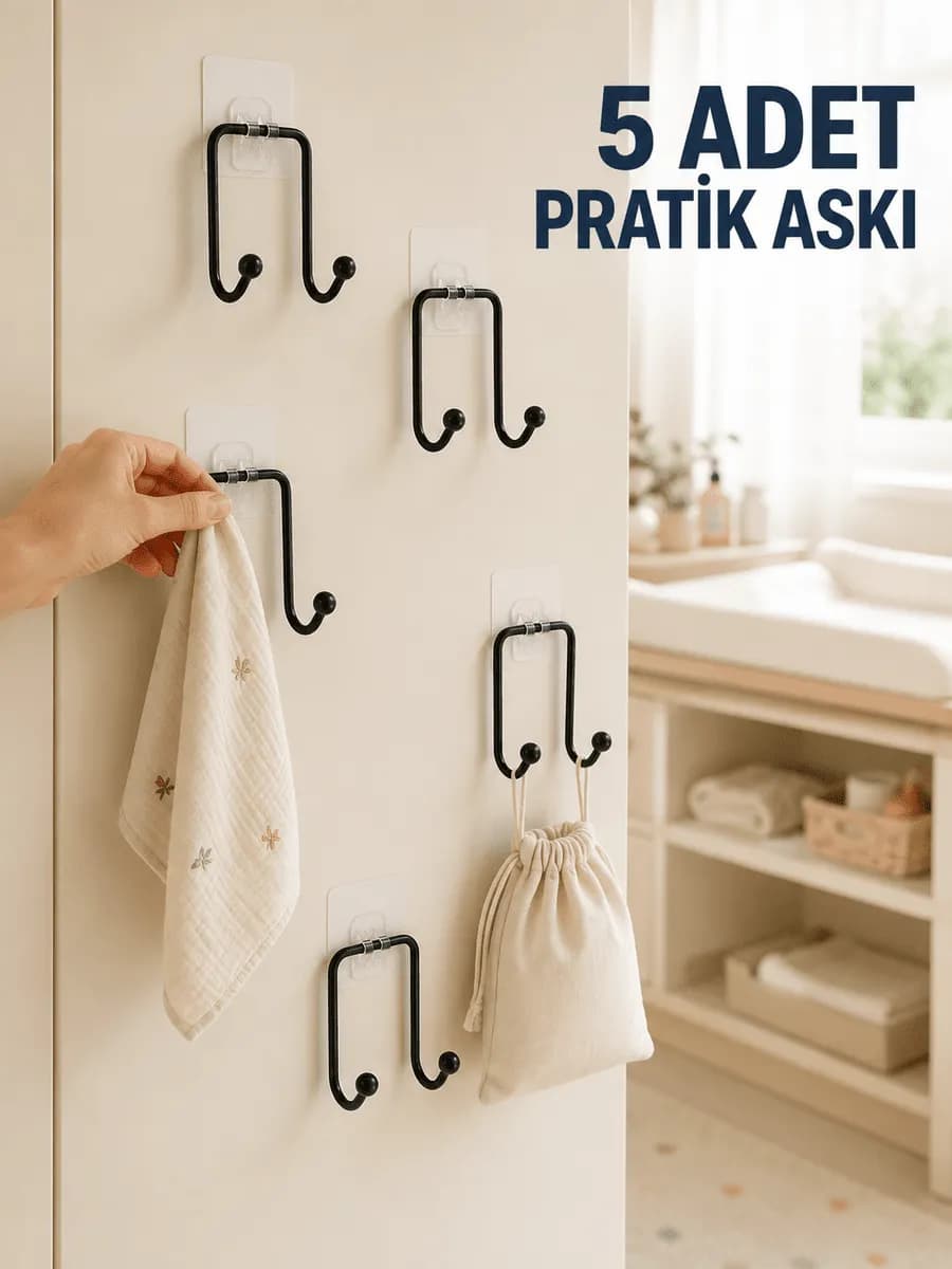 Duvar Tipi Yapışkanlı Askı Pratik Ev ve Yaşam Alanı Askılık Seti — fotoğraf 1