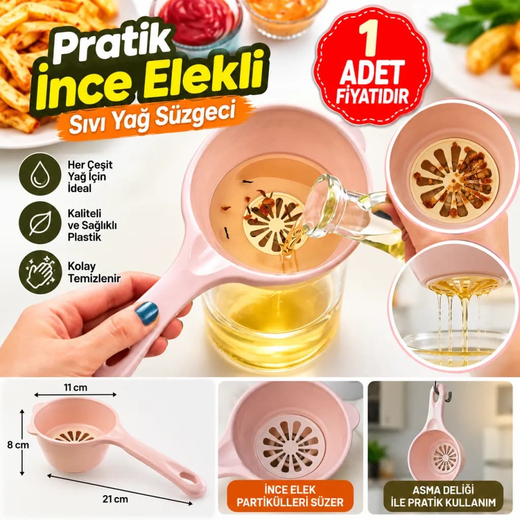 Pratik İnce Elekli Mutfak Gereci Sıvı Yağ Süzgeci — fotoğraf 1