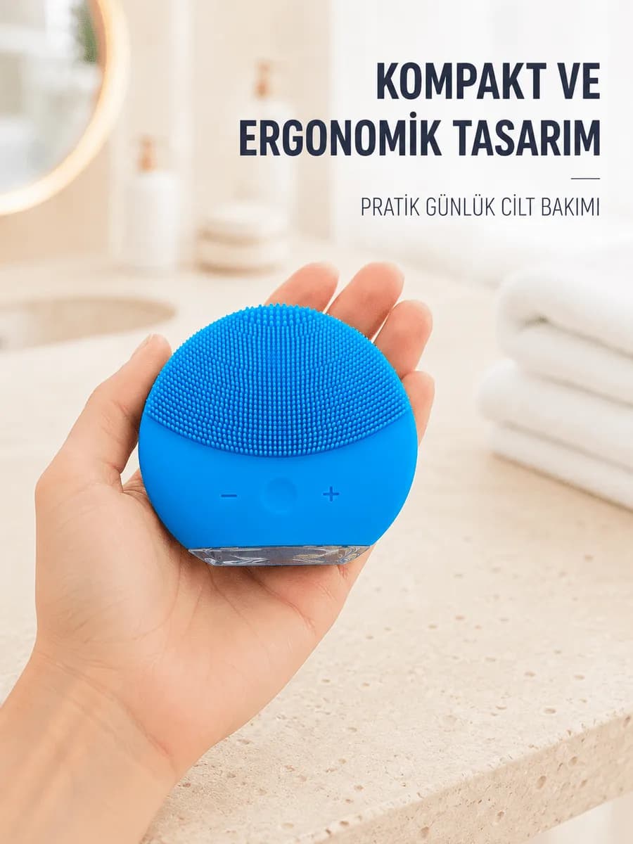 Mavi Silikon Yüz Temizleme Cihazı Titreşimli Yüz Bakım Fırçası — fotoğraf 1