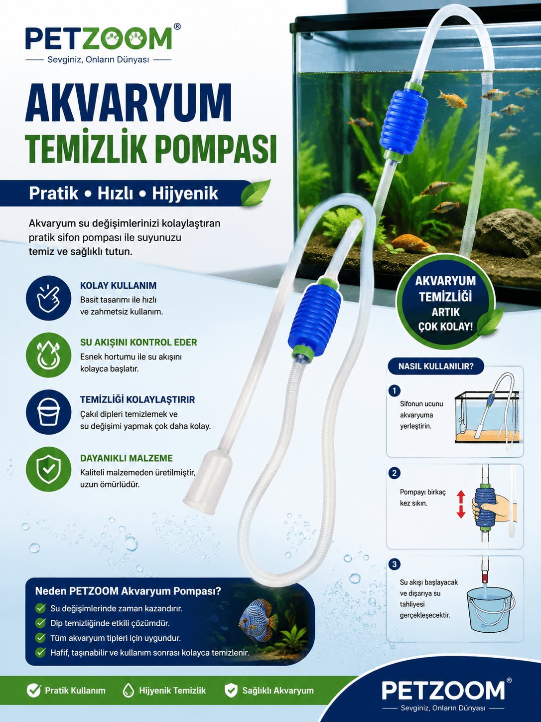 Manuel Akvaryum Pompası – Pratik Su Değişimi ve Temizlik için Ergonomik Tasarım