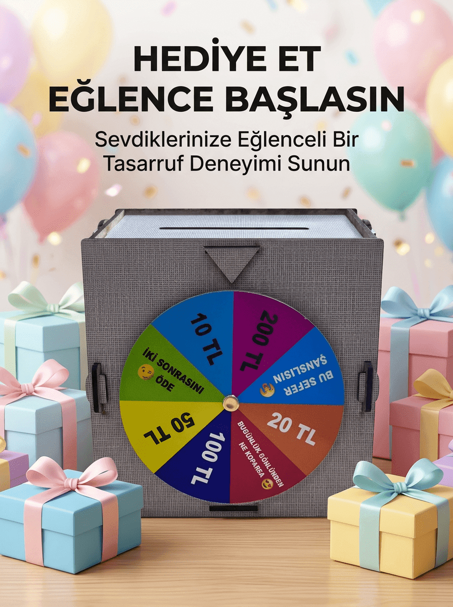 Renkli Şans Çarklı Para Biriktirme Oyunu Eğlenceli Tasarruf Kutusu Ahşap Challenge Kumbarası — fotoğraf 1