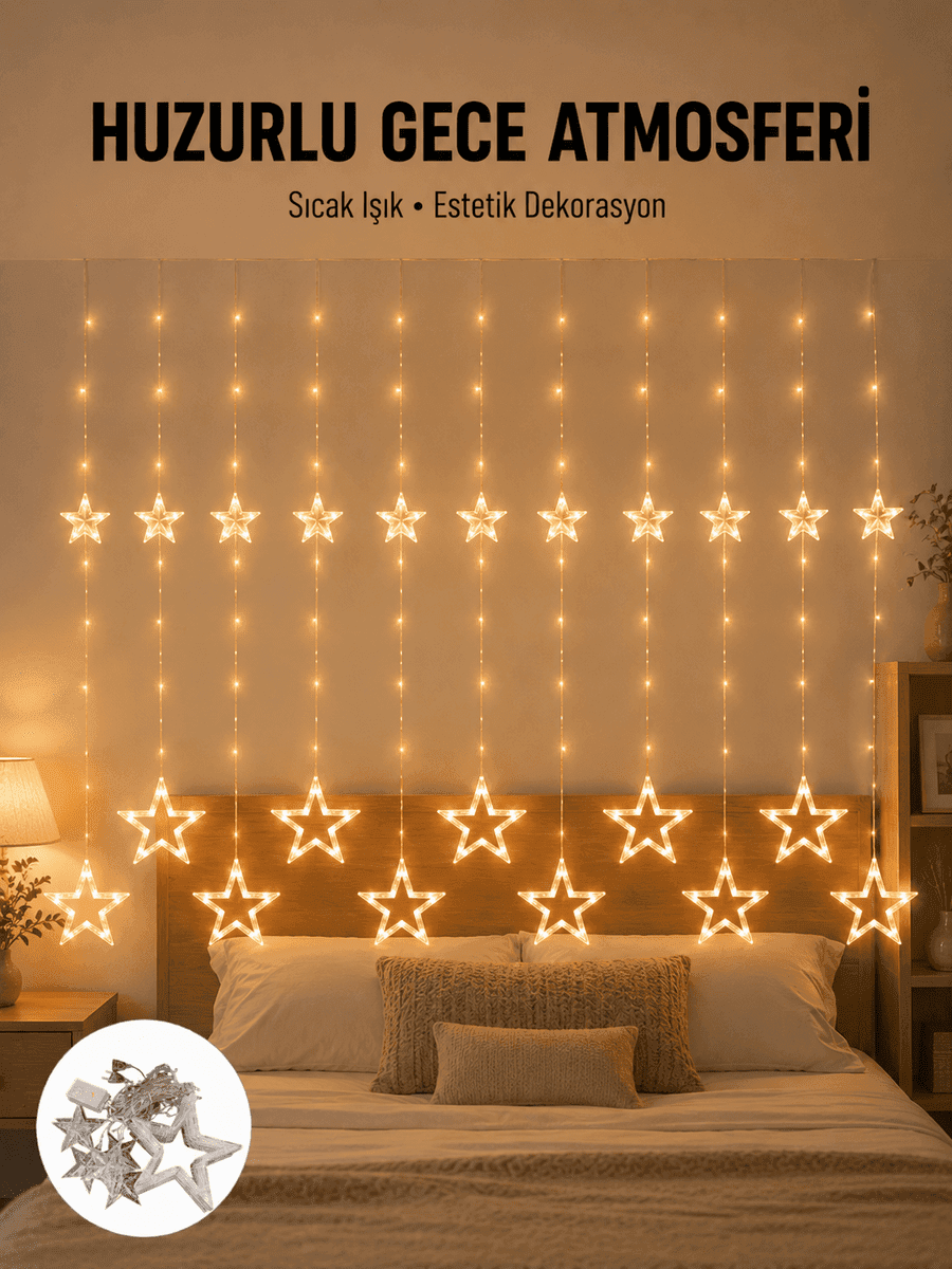 Yıldız Desenli Perde Tipi Peri LED 3 × 3 m Aydınlatma Yeni Nesil — fotoğraf 1